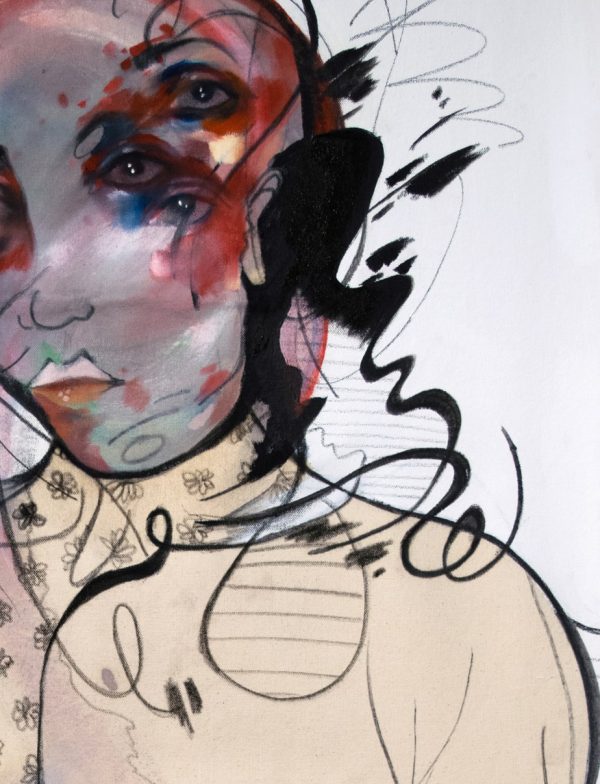 Self Portrait Facing Left With Handkerchief, Oil And Charcoal On Unprimed Canvas, 38X22, 2020_Hannahwitner-Detail1 - 2