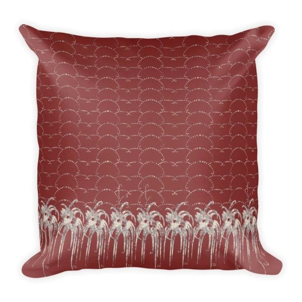 Red Art Deco Inspired Geometric And Floral Throw Pillow