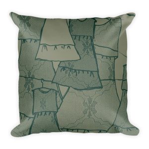 Teal and gray Frida Kahlo dress inspired throw pillow