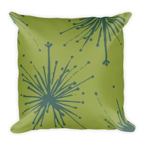 Frida Kahlo inspired chartreuse and teal floral throw pillow