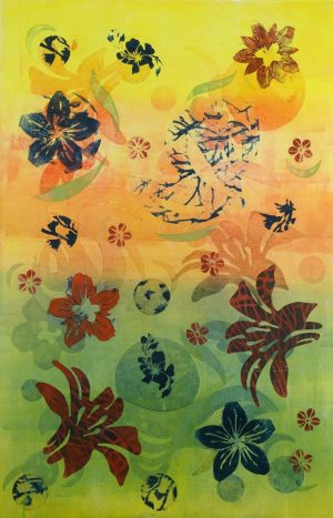Asian-inspired floral print artwork