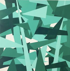Green geometric abstract oversized paintings