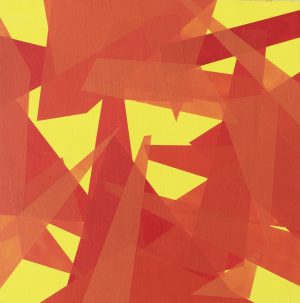 Bright yellow organge geometric abstract oversized paintings