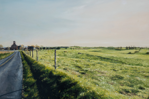 green lanscape rural oil painting fence posts