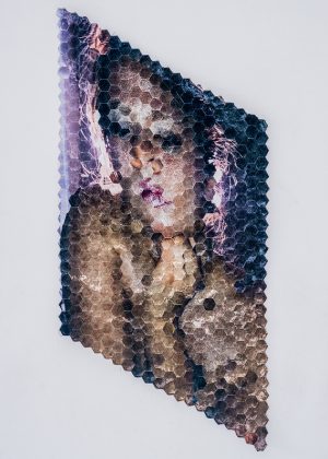 Velvet woman sewn on hexagons
