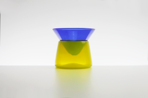 Blue and yellow blown glass stacked martini glass