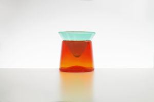 Green and orange blown glass stacked martini glass