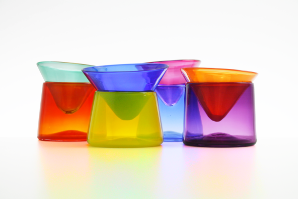 Blown Glass Rainbow Martini Glasses In A Group