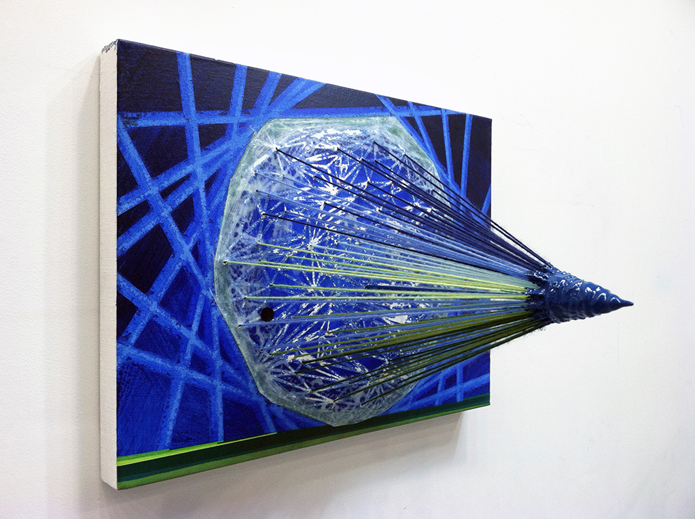 Jason Paradis Blue 3D Wall Sculpture With Mixed Media And Yarn